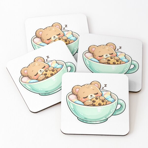 Item preview, Tiny Teddy Bear Sleeping in Teacup Sticker | Cute Kawaii Bear Hugging Cookie Pillow | Pastel Die-Cut designed and sold by Sidra digital art 8277237.