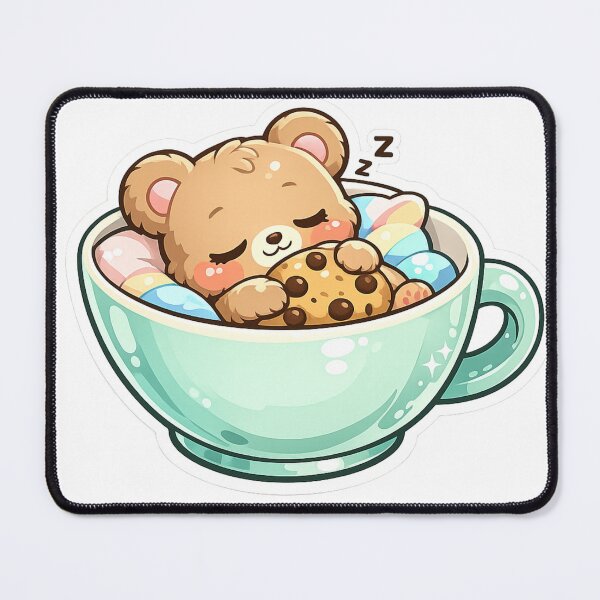 Item preview, Tiny Teddy Bear Sleeping in Teacup Sticker | Cute Kawaii Bear Hugging Cookie Pillow | Pastel Die-Cut designed and sold by Sidra digital art 8277237.
