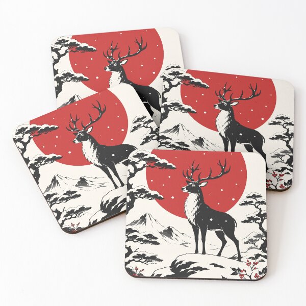 Item preview, Japanese Ukiyo-e Deer in Winter - Mount Fuji Red Sun Art designed and sold by arfindo-indra.