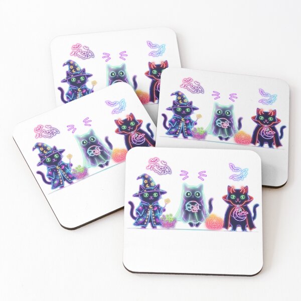 Item preview, Cute Halloween design - Trio of creepy neon black cats designed and sold by VibranPalette.