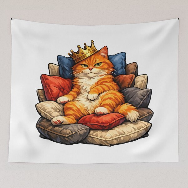 Item preview, Orange Cat King of the Couch – Royal Cushion Throne Illustration designed and sold by builtforyou.