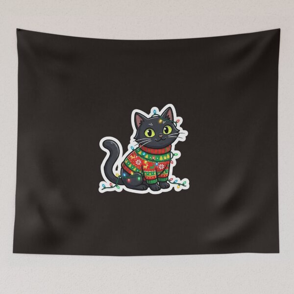Item preview, Funny Ugly Christmas Sweater Black Cat Holiday Sticker designed and sold by Amituniqart.