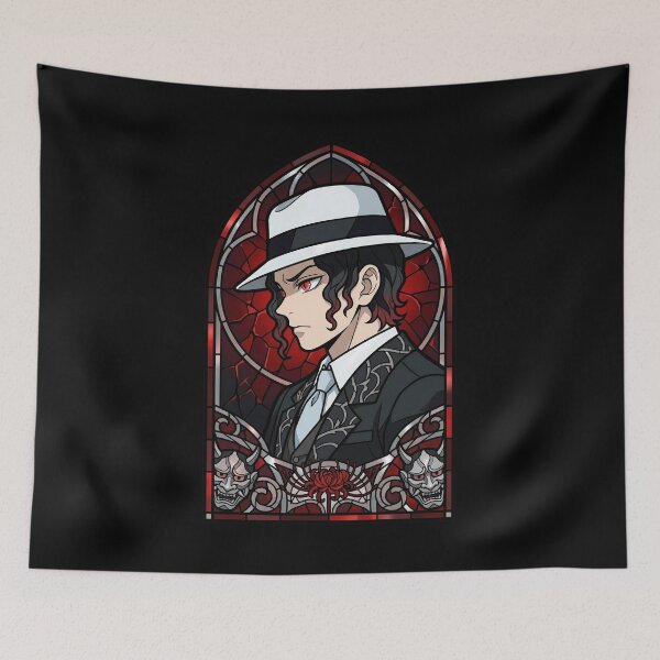Item preview, Muzan Kibutsuji Demon Slayer White Hat Gothic Stained Glass Portrait designed and sold by mildaclairmo.