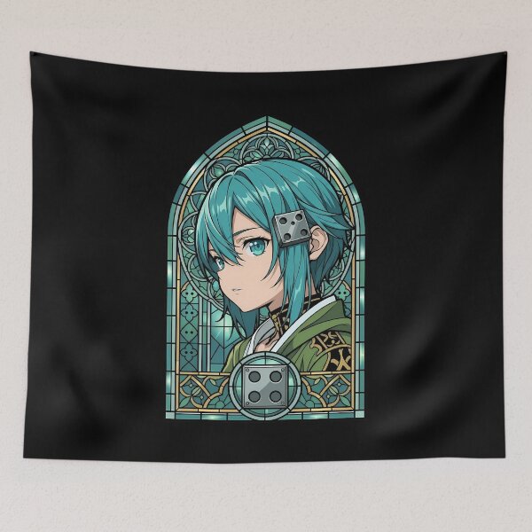 Artikelvorschau, Sinon Sword Art Online Türkisfarbenes Buntglasporträt entworfen und verkauft von mildaclairmo.