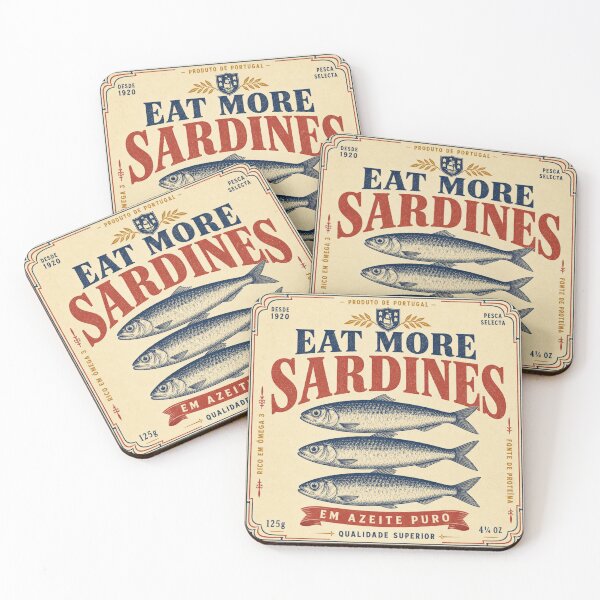 Item preview, Eat More Sardines vintage can label designed and sold by BoosterShop.