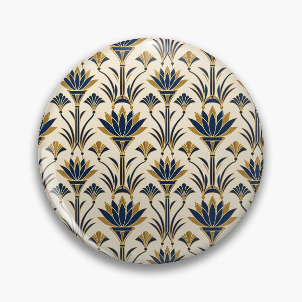 Item preview, Egyptian Lotus Art Deco Gold Navy Seamless Pattern designed and sold by Inkworksbyshery.