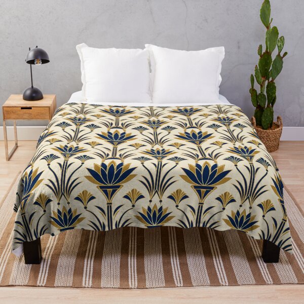 Item preview, Egyptian Lotus Art Deco Gold Navy Seamless Pattern designed and sold by Inkworksbyshery.