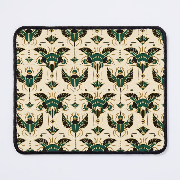 Item preview, Egyptian Scarab Art Deco Emerald Gold Seamless Pattern designed and sold by Inkworksbyshery.