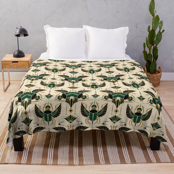 Item preview, Egyptian Scarab Art Deco Emerald Gold Seamless Pattern designed and sold by Inkworksbyshery.