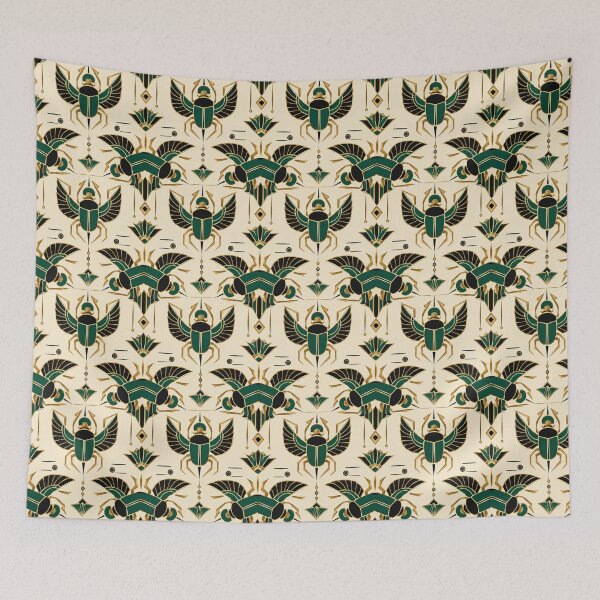 Item preview, Egyptian Scarab Art Deco Emerald Gold Seamless Pattern designed and sold by Inkworksbyshery.