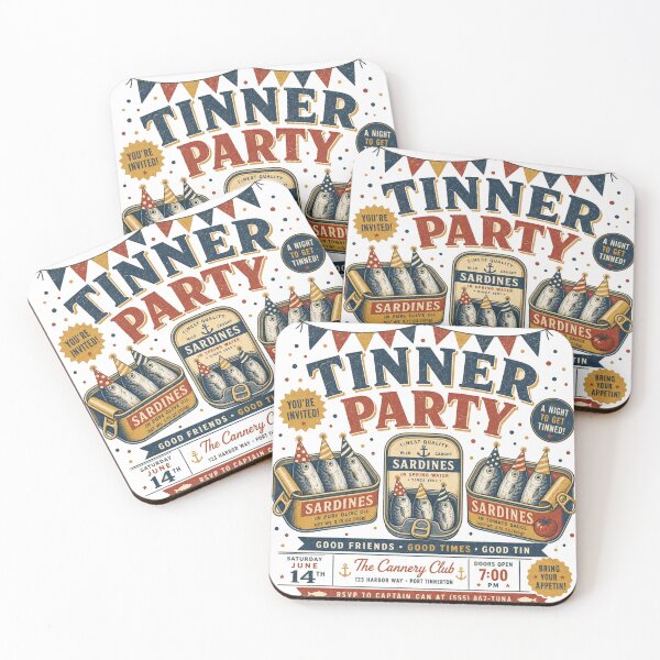 Item preview, Tinner Party Sardines Wordplay Retro designed and sold by BoosterShop.