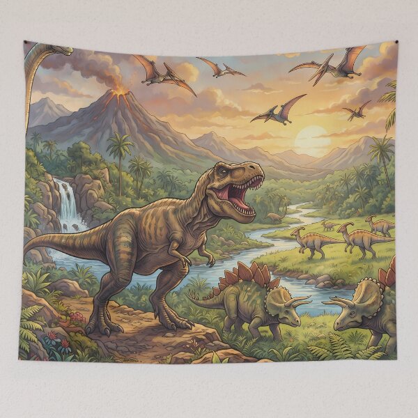 Item preview, Retro Rex Dinosaur World Jurassic Landscape Art designed and sold by ART ATTACK ZONE.