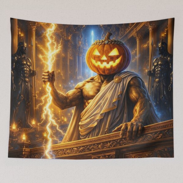 Item preview, Headless Horseman Lightning God in Golden Temple – Gothic Fantasy Art designed and sold by TheHorsemanRidesAgain.