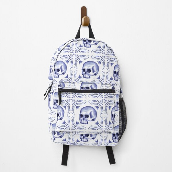 Item preview, Blue Watercolor Skull with Ornamental Frame designed and sold by Clara Rennó.