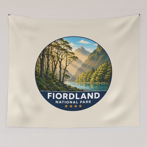 Item preview, Fiordland National Park New Zealand Vintage Fjord & Mountain Landscape designed and sold by Gideon Emmerich.
