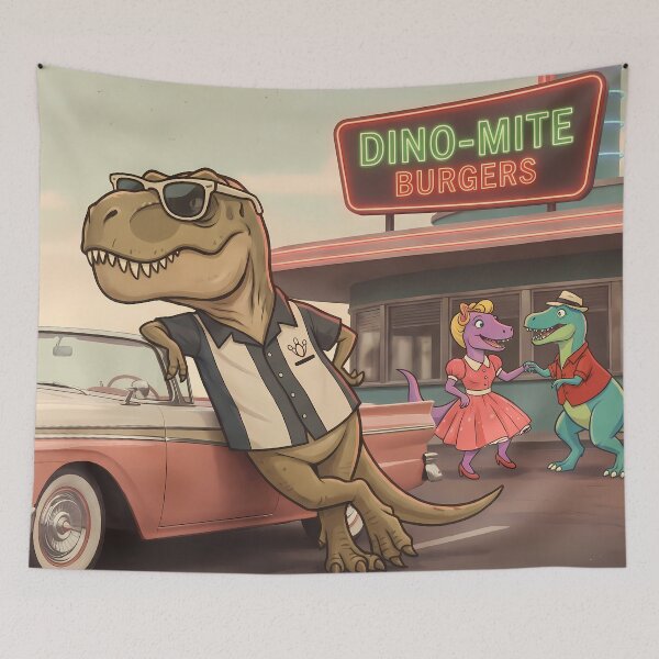 Item preview, Burger Rex Dinosaur World Jurassic Landscape Art designed and sold by ART ATTACK ZONE.