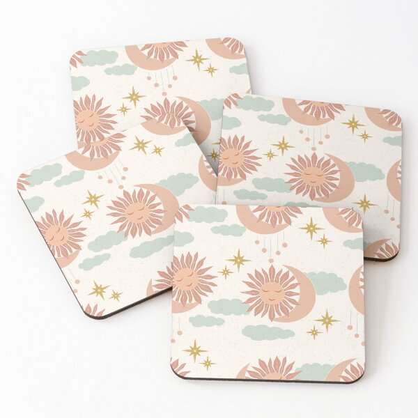 Item preview, Large Boho Celestial Sun Moon Clouds Dreamy Pastel Cosmic Pattern designed and sold by DColourMuse.