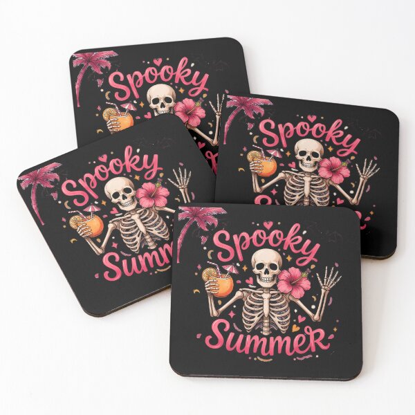 Item preview, Spooky Summer Skeleton Drinking Cocktail Pink Tropical Halloween Skeleton, Beach Goth Vacation designed and sold by Zizo-DR44.