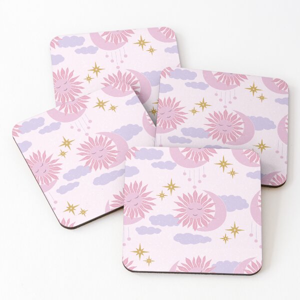 Item preview, Large Pink Celestial Sun Moon Lavender Clouds Dreamy Cosmic Pattern designed and sold by DColourMuse.