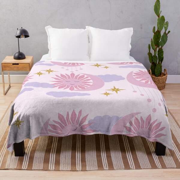 Item preview, Large Pink Celestial Sun Moon Lavender Clouds Dreamy Cosmic Pattern designed and sold by DColourMuse.