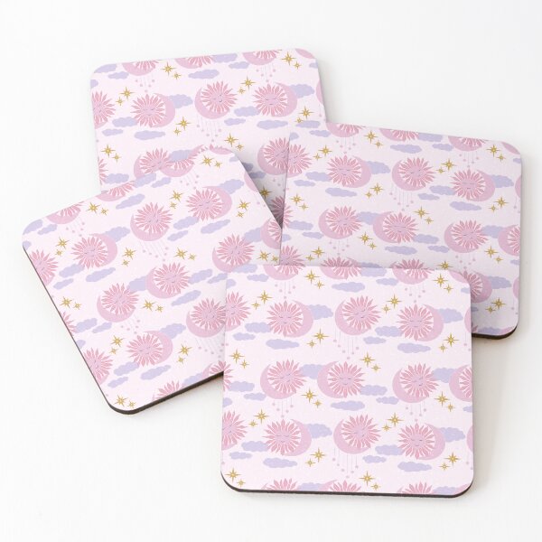 Item preview, Medium Pink Celestial Sun Moon Lavender Clouds Dreamy Cosmic Pattern designed and sold by DColourMuse.