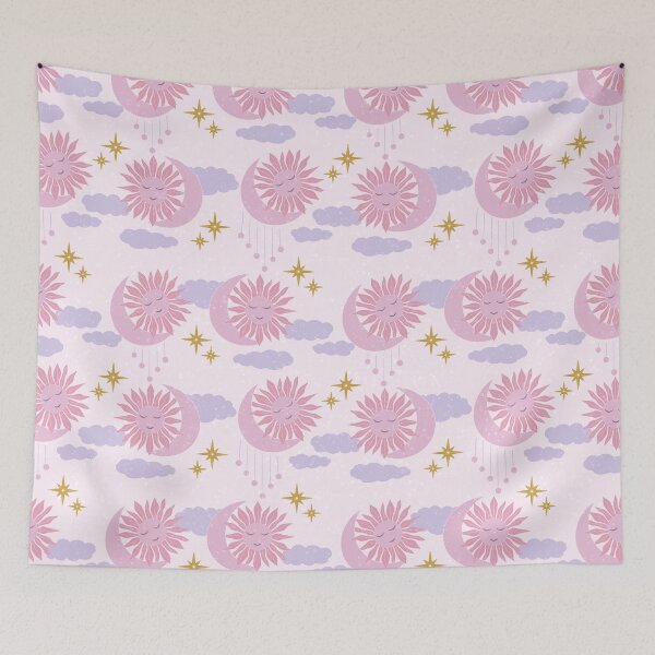 Item preview, Medium Pink Celestial Sun Moon Lavender Clouds Dreamy Cosmic Pattern designed and sold by DColourMuse.