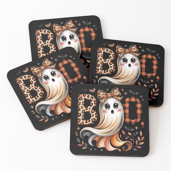 Item preview, Cute Boo Ghost Coquette, Leopard Bow Kawaii Halloween Ghost, Buffalo Plaid Spooky Season designed and sold by Zizo-DR44.