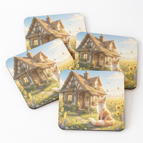 Item preview, Quaint Cottage and Magical Fox in Sunflower Field designed and sold by Fanta-sticky.