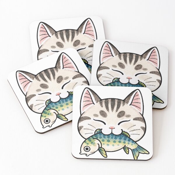 Item preview, Cute Cat Eating Fish Kawaii Sticker designed and sold by HoloHugDesigns.