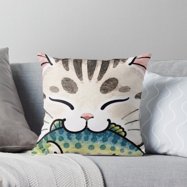Item preview, Cute Cat Eating Fish Kawaii Sticker designed and sold by HoloHugDesigns.