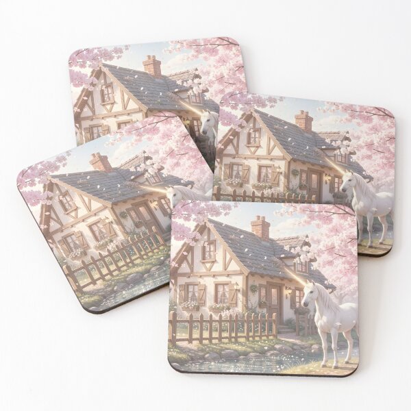 Item preview, Quaint Cottage and Unicorn in Cherry Blossom Forest designed and sold by Fanta-sticky.