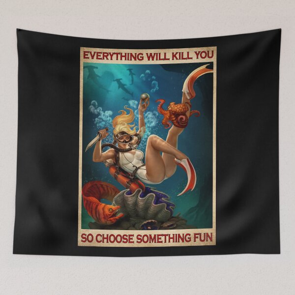 Item preview, Everything Will Kill You So Choose Something Fun Scuba Diving Vintage Poster "Live Dangerously" Ocean Adventure Pin Up Wall Art designed and sold by CanvasFuse.