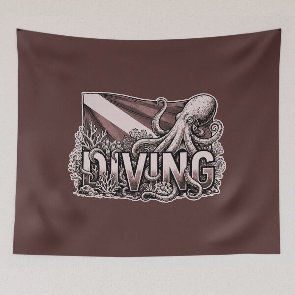 Item preview, Vintage Octopus Scuba Diving Diver Down Flag Coral Reef designed and sold by KiwiRider.