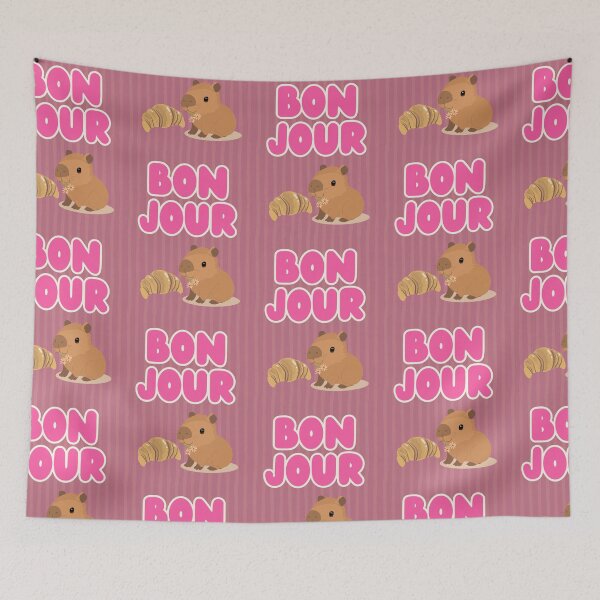 Item preview, Bonjour Capybara With Croissant Cute French Pastel Illustration designed and sold by Artemis & Woven Collective.