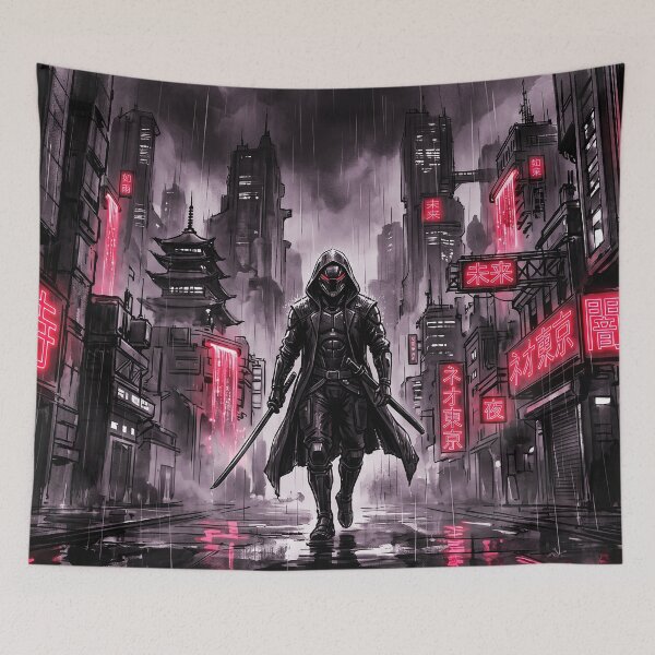 Item preview, Hooded Cybernetic Warrior Dual Blades Neon Street designed and sold by Osmose-Studio ⭐⭐⭐⭐⭐.