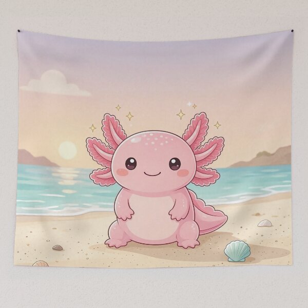 Item preview, Cute Pink Axolotl on the Beach at Sunset designed and sold by SweetLilith.