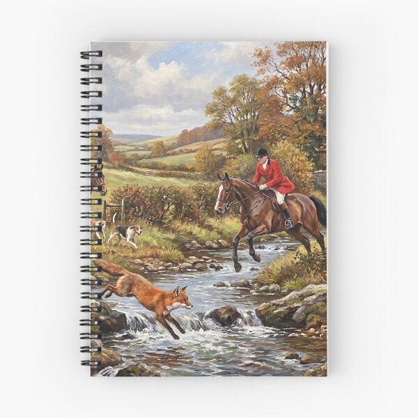 Item preview, Fox Hunting Autumn River Stream Classic Equestrian Oil Painting designed and sold by KiwiRider.