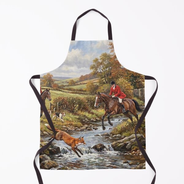 Item preview, Fox Hunting Autumn River Stream Classic Equestrian Oil Painting designed and sold by KiwiRider.