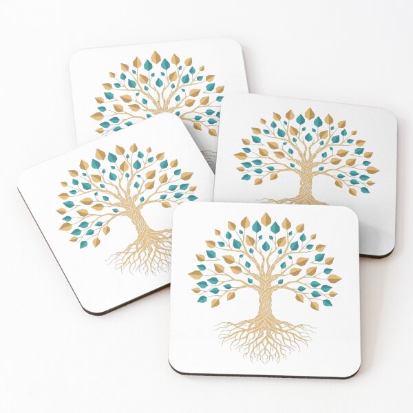 Item preview, Geometric Tree of Life Gold Teal Botanical Art designed and sold by Dzblack.