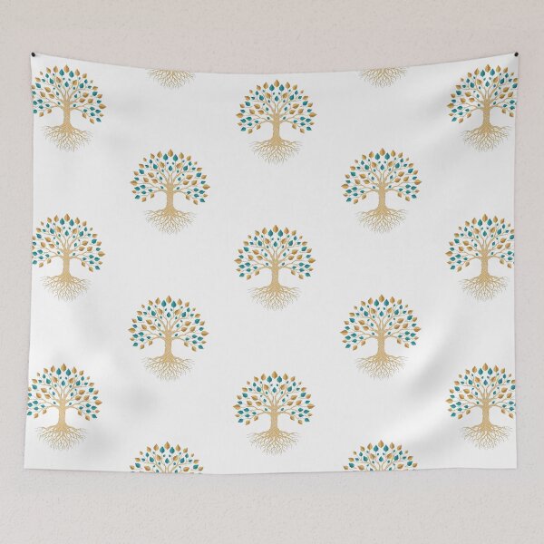 Item preview, Geometric Tree of Life Gold Teal Botanical Art designed and sold by Dzblack.