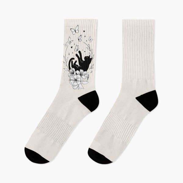 Item preview, Magical Black Cat and Butterflies Floral Boho Line Art designed and sold by PurrfectHome.