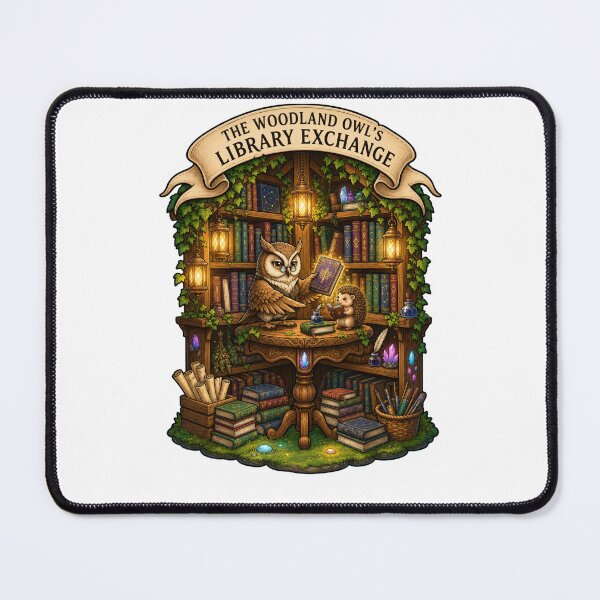 Item preview, The Woodland Owl's Library Exchange | Wise Owl Librarian | Enchanted Forest Bookshop | Fantasy Reading Nook | Cottagecore Library designed and sold by MrDev.
