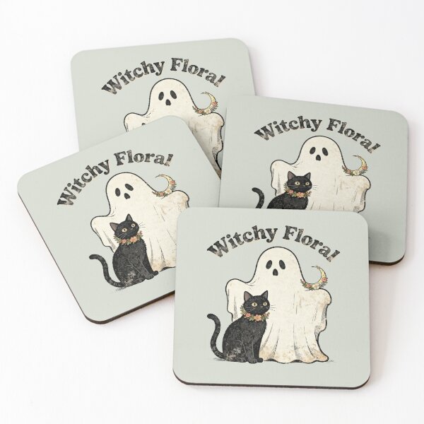 Item preview, Witchy Floral Spooky Boho Ghost Black Cat Retro Vintage Halloween designed and sold by Adadita.