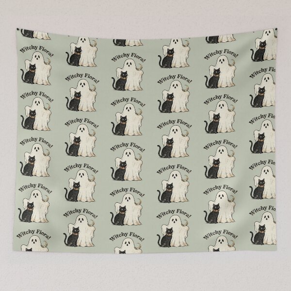 Item preview, Witchy Floral Spooky Boho Ghost Black Cat Retro Vintage Halloween designed and sold by Adadita.