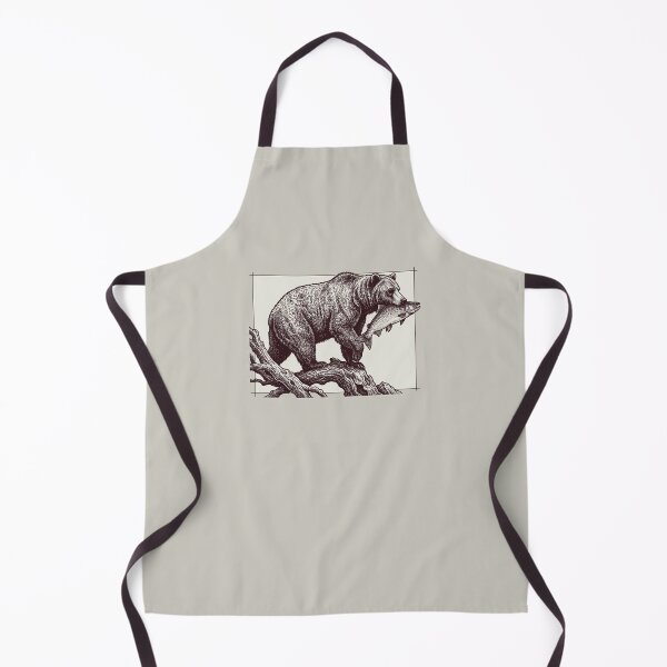 Item preview, Grizzly Bear Catching Salmon Wildlife Woodcut Engraving designed and sold by KiwiRider.