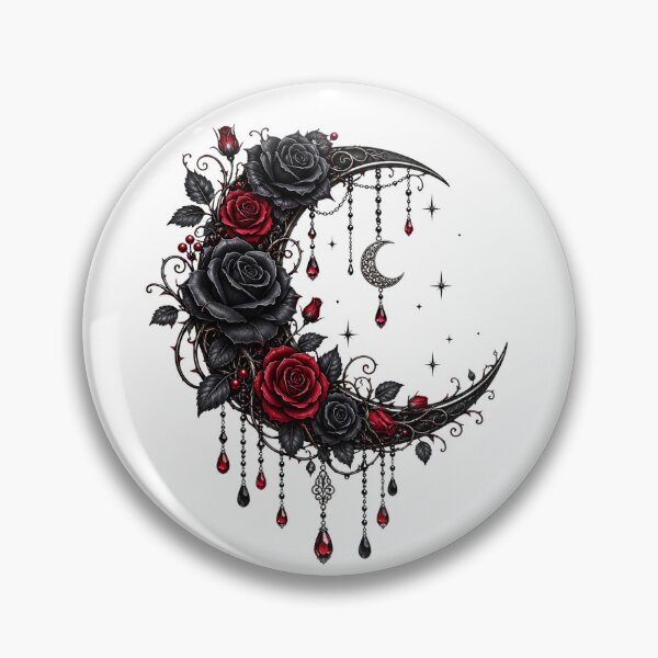 Item preview, Gothic Moon Rose Crescent Black & Red Roses Celestial Gothic Floral Art designed and sold by RoPrincess.