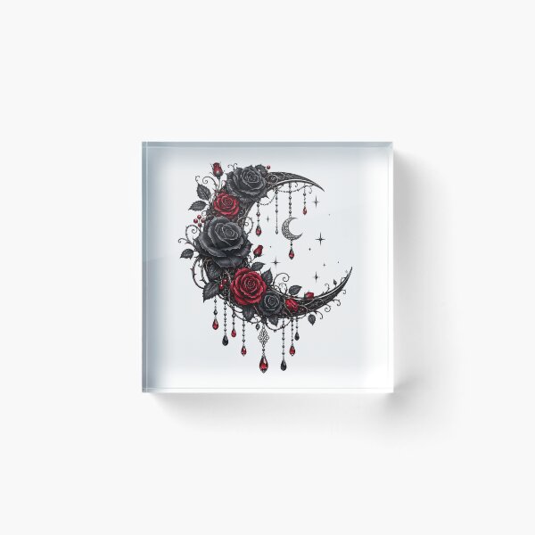 Item preview, Gothic Moon Rose Crescent Black & Red Roses Celestial Gothic Floral Art designed and sold by RoPrincess.