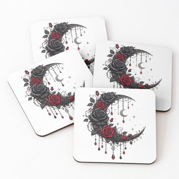 Item preview, Gothic Moon Rose Crescent Black & Red Roses Celestial Gothic Floral Art designed and sold by RoPrincess.