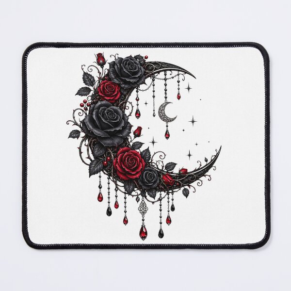 Item preview, Gothic Moon Rose Crescent Black & Red Roses Celestial Gothic Floral Art designed and sold by RoPrincess.