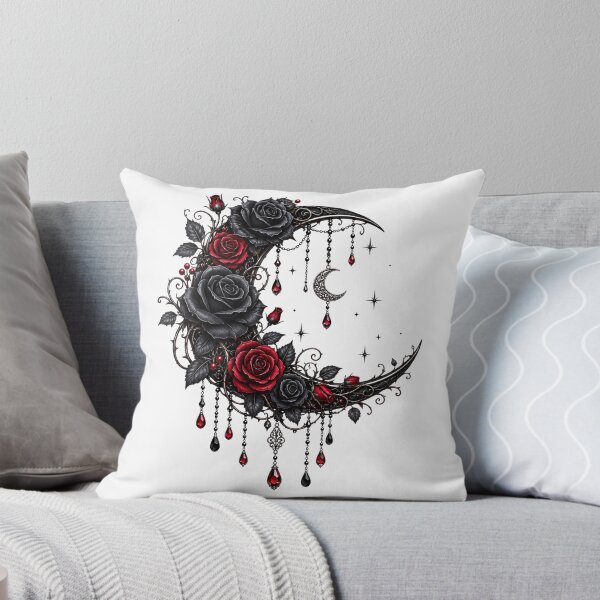 Item preview, Gothic Moon Rose Crescent Black & Red Roses Celestial Gothic Floral Art designed and sold by RoPrincess.